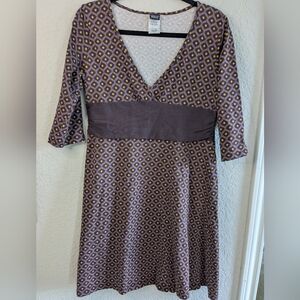 Patagonia Knit Dress L Organic Stretch Cotton 3/4 Sleeves Knee Length Purple
